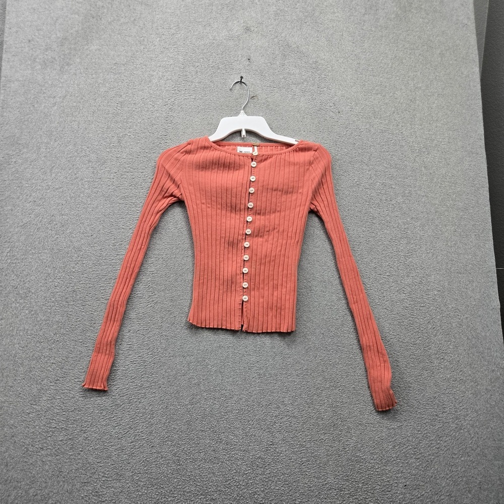 Free People Women Sweater XS Orange Tilly Long Sleeve Cardigan Cropped Ribbed